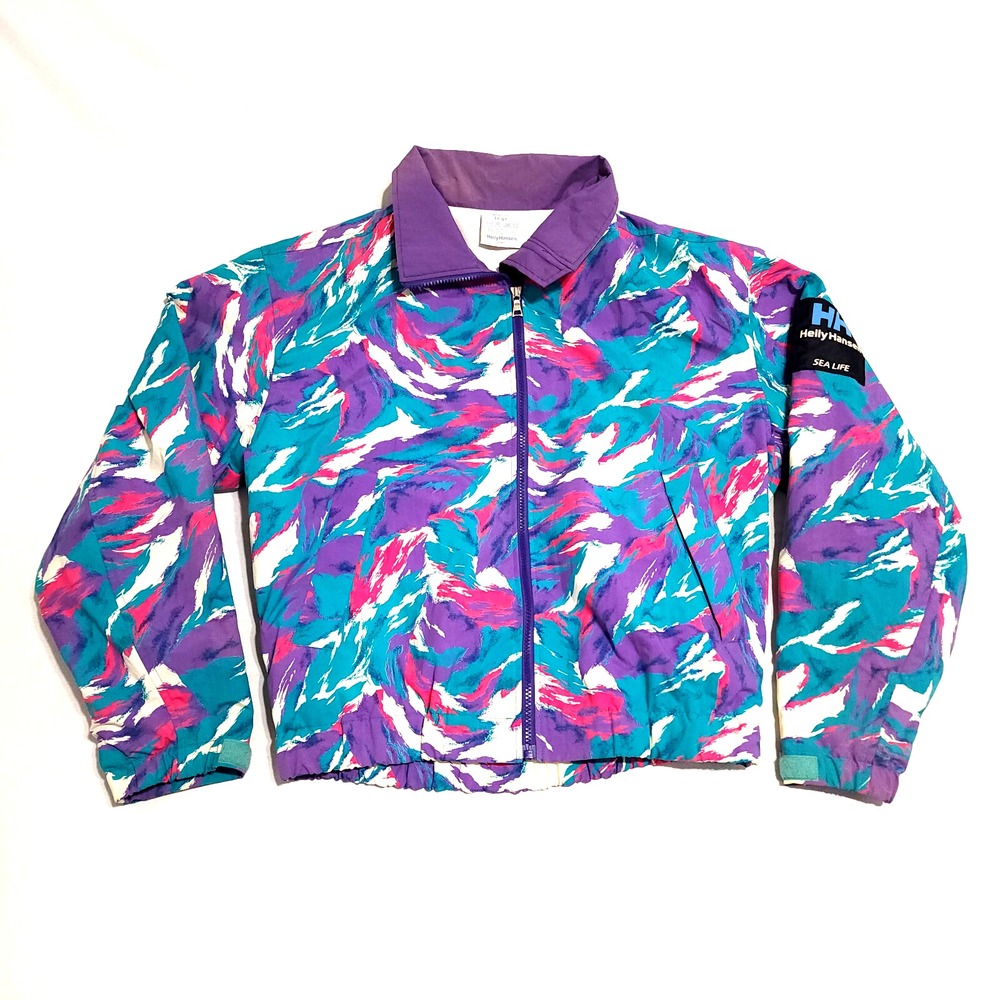 Helly Hansen Jacket Womens Large Sea Life Bomber Cropped Windbreaker Camo 90s